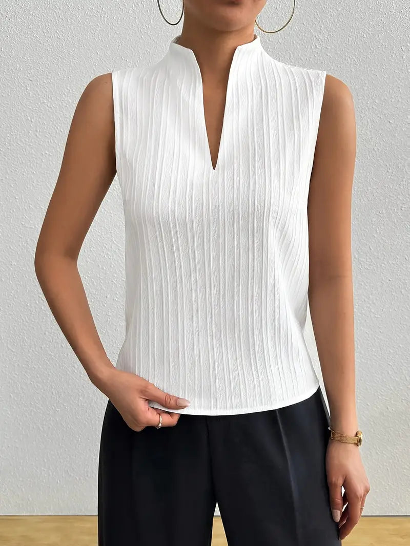Gestreepte Mouwloze Top met V-Halskraag – Elegant & Minimalistisch